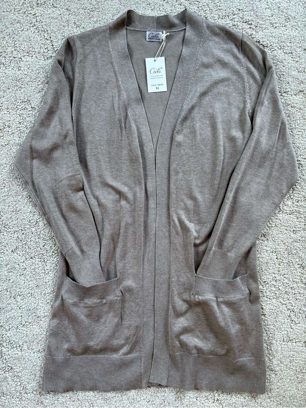 Cielo Open-Front Long Cardigan - Taupe